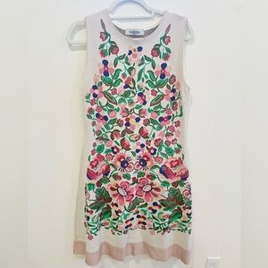 Valentino Multicolor Pink Green White Intarsia Floral Stretch dress XL